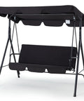 Heavy Duty 3 Seat Patio Swing With Removable Cushions, Adjustable Canopy And Smooth Glider Motion For Garden, Poolside Or Backyard, Built To Last Steel Frame Keeps Up To 450 Pounds, Black. Visible: powder-coated steel frame, black fabric.