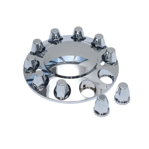 33mm Chrome Front Axle Wheel Covers For Semi Trucks ABS Plastic Hub Caps With Screw On Lug Nut Covers displayed on white background