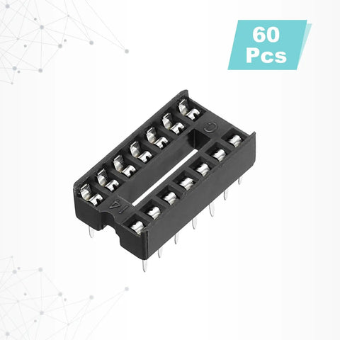 60 Pcs DIP IC Socket Adapters Kit, 14 Pin IC Socket Assortment Set, black 2.54mm pitch socket for breadboard projects