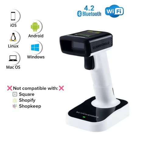 Portable Bluetooth 1D And 2D Barcode Scanner With LCD Display And Stand, Cordless Handheld Gun For Inventory, No Software Needed