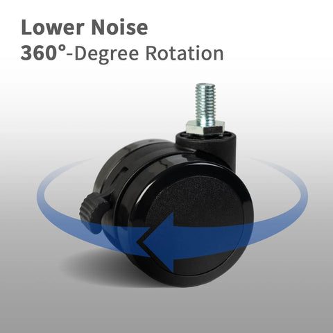 Lockable Caster Wheels For Standing Desk Replacement Castors Set Of 4 With M8 Stem Nylon Threaded Swivel Casters For Height Adjustable Table Base And Frame Sit To Stand Desks Easy To Install With Included Wrench Tool, showing close-up of nylon wheel with M8 stem