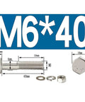 M6 Semi-Threaded Hex Bolts And Nut Kit In 304 Stainless Steel For Indoor Outdoor Use Partial Thread Screws Fastener Set Heavy Duty For Quick Adjustments And Reliable Fixture Upgrades, with washer and nut