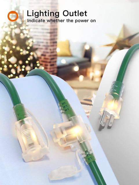 50Ft Outdoor Extension Cord With 6 Outlets Evenly Spaced Weatherproof 16 Gauge 3 SJTW Power Cable ETL Listed Indoors