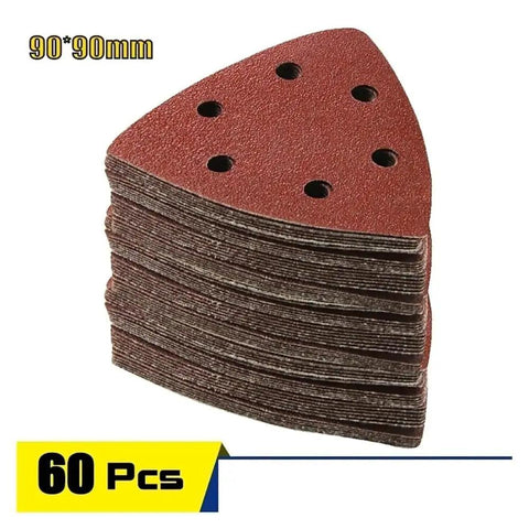 Grab These 60pcs Premium 90mm Triangular Sanding Discs With Durable Hook And Loop Backing Perfect For Detail Work Across 40 To 400 Grit Ranges For Smoother Wood And Auto Finishes That You Truly Need