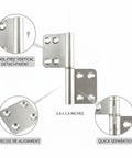 Lift Off Aluminum Door Hinge For Interior Doors, Tool Free Vertical Detachment, 3.8 x 1.6 Inches, Heavy Duty Aluminum