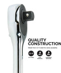 Close-up of chrome Extendable 3/4 Inch Drive Ratchet Handle With 24 Tooth Reversible Ratcheting showing durable Cr-V steel construction.