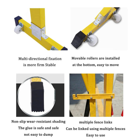 Smooth Setup Rock Solid Expandable Metal Barricade 8.2 Foot Portable Folding Security Gate base with rollers for easy movement.