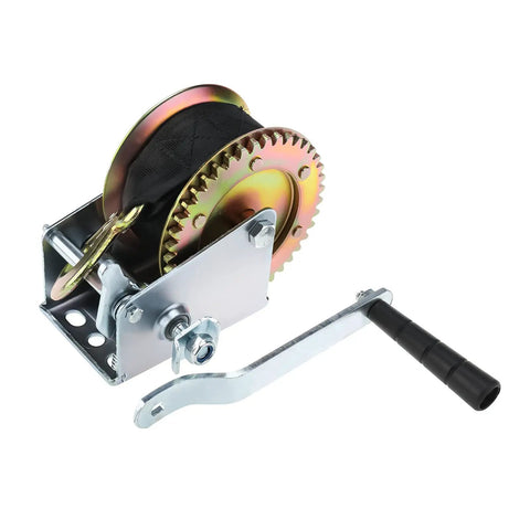 600 Lb Heavy Duty Hand Winch With 6m Rope And 2 Inch Polyester Strap, 3:1 Gear, Beefy Steel Construction with handle