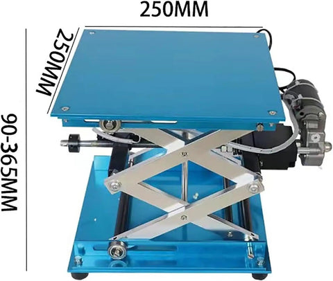 Industrial Grade Electric Scissor Lift Platform Featuring A Heavy Duty Hydraulic Table Built Tough for massive payloads, blue lift table view.