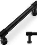 10 Pack Five Inch Matte Black Cabinet Handles Knurled Drawer Pulls with knurled texture shown in close-up view