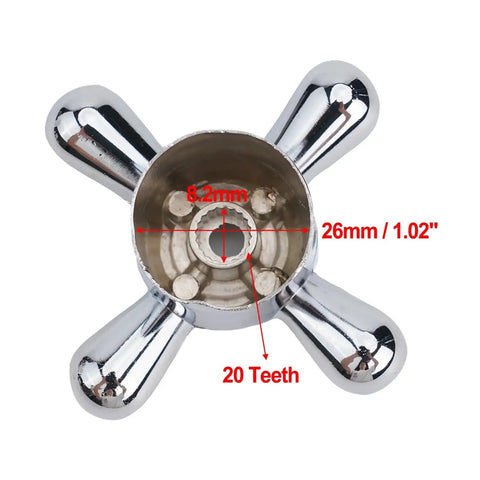 Premium 2Pc Cross Style Faucet Handle Knobs With Mounting Screws For Kitchen Sink Bathroom Tub Replacement Alloy Kit That Looks Totally Fresh And Works Like A Dream, chrome alloy, 26mm, 20 teeth