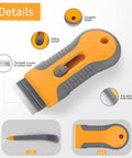 Retractable Glass Scraper Kit with 1 Pack Plastic Handle and 20 Extra Razor Blades, ergonomic handle, detailed view, sliding button