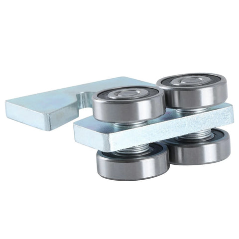 4 Wheel Trolley Assembly Rollers for Strut Channel, 1-5/8 Inch Wide, rubber sealed bearings, galvanized metal, side view