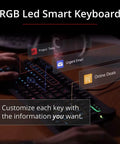 Hands typing on Next Level Smart RGB Mechanical Keyboard With Programmable Keys And Killer Typing Flow For Work And Gaming Featuring Color Alert Display On Keys Aluminum Top Deck Volume Knob And Cozy Palm Rest In Black.