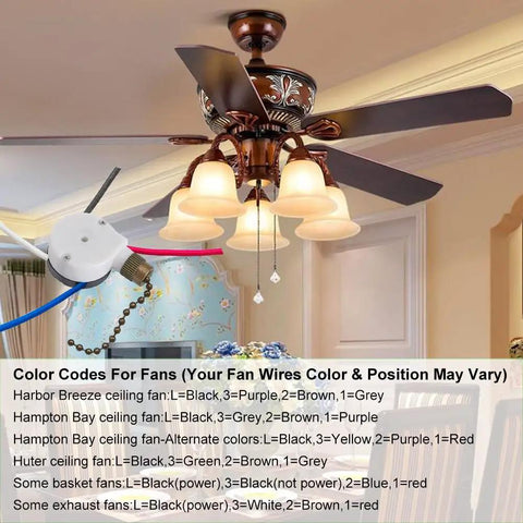 Two-Wire Ceiling Fan Light Switch With Pull Chain Easy Install For Ceiling Fans in room, shown with bronze fan and wiring.