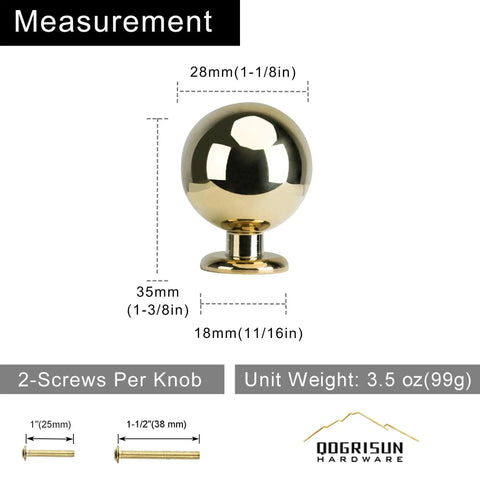 10 Pack Unlacquered Brass Cabinet Knobs And Pulls Set, Solid Brass Hardware With Living Finish, Naturally Patina Aging, Polished Gold Look, Subtle Color Variations, Fingerprint Friendly, Ideal For Kitchen, Bath, And Furniture Cabinets. Round brass knob 35mm with 2 screws