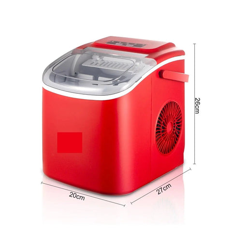 Grab And Go Countertop Pellet Ice Maker With Sturdy Handle and Single Knob Self Cleaning, red, compact design with clear lid.