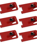 Six Sets Red Fire Lockout Kits To Prevent Accidental Shutdown Of Fire Alarm Systems with lock tabs and screws visible