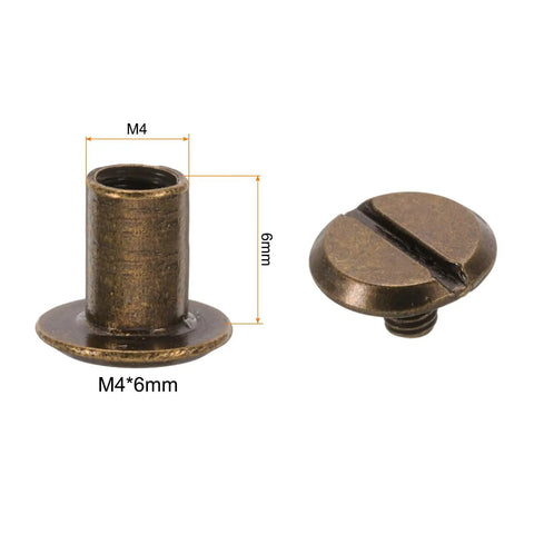 Hardcore Heavy Duty Carbon Steel Chicago Screws For Genuine Leather Badass Bronze M4 X 6MM showing clear size and detailed design.