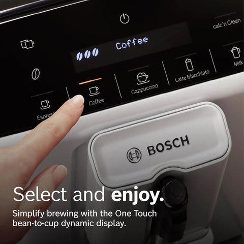 Close-up of One Touch Espresso And Coffee Maker With Ceramic Grinder Barista Style Milk Froth Bean To Cup Brewing Large Bean Hopper Easy Clean Maintenance Silver TIU20307 control panel.