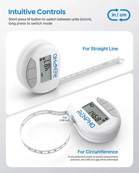 Smart Body Measuring Tape With Bluetooth App, Retractable 60In Tape Measure For Waist, Hips, Bust, And Arms, LCD Display