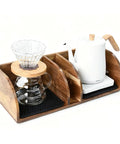 Acacia Wood Coffee Bar Station Organizer Stand For Pour Over Nerds And Filter Holders Countertop Wooden Caddy with Heatproof Mat