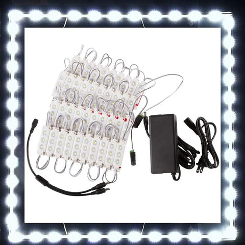 Ultra Bright 60ft LED Light Kit With Pure White 5630 Modules Three 20ft Runs Plus Splitter Cable UL Listed 12V AC Power Supply