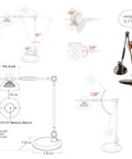 Diagrams showing angles and dimensions of LED Desk Lamp With Metal Swing Arm, 1500 Lumens, Gesture Control, 5.7 lbs weight