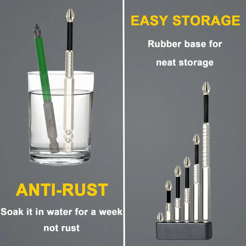 Pro Grade Magnetic Screwdriver Drill Bit Set With Kickass Anti Slip Teeth And Heavy Duty Impact Resistant Design for easy anti-rust storage.