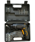 Heavy Duty Brushless Cordless Drill With Hella Powerful Torque For Wood And Metal Includes Full 47 Piece Accessory Set in closed case.