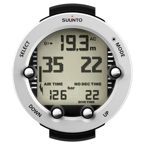 Front view of Vyper Novo Lite Dive Computer With Dope Wireless Air Integration, Cylinder Pressure, Remaining Air Time, display active.
