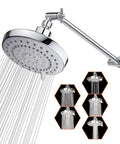 High Pressure Rain Shower Head With 11 Inch Adjustable Arm 5 Function Rainfall Showerhead Chrome Finish Water Flows Vertically