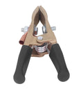 Heavy Duty Brass Welding Ground Clamp Rated For 500 Amps With Large 60mm Jaw Opening For Secure Earth Clip Hookups On Cars And Heavy Power Train Manufacturing Jobs You Can Count On Today. Image shows clamp with rubber grip handles and large jaw.