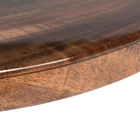 Close-up of the wood base on a 16 Inch Reversible Epoxy Wood Lazy Susan With Blue Gradient Marble Surface For Dining Table Kitchen Pantry.