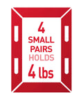 Diagram showing 4 small pairs holding 4 lbs for Four Pound Capacity Small Picture Hanging Strips 18 Pairs 36 Strips Damage Free Wall Hangers