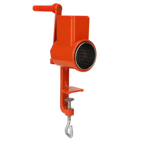 Manual Hand Crank Grain Grinder For Corn Wheat Oats Nuts And Grains Durable Aluminum Alloy Milling Machine With Table Clamp Long No Fuss Handle For Easy Cranking And Precise Milling visible, side view.