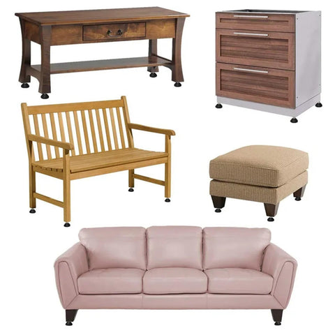 Heavy Duty Adjustable Furniture Leveling Feet Rock Solid Swivel Stands With Machine Screws on various furniture pieces.