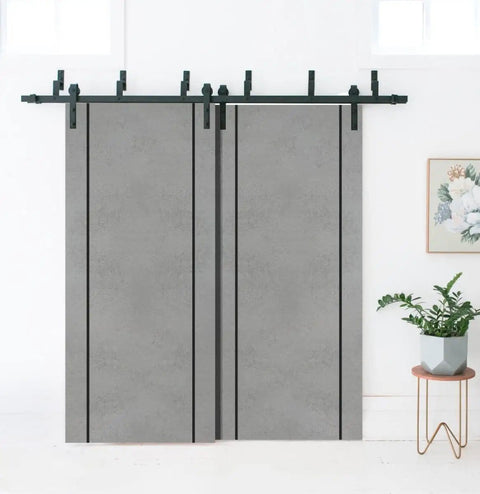 Bypass Sliding Door Set With 6.6Ft Heavy Duty Rails, Double 48In X 80In Doors Two Panels At 24X80 installed with top mount