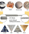 End mill set, 1/4 shank, 1/8 diameter, 4-flute straight cutters for wood, nylon, aluminum, steel.