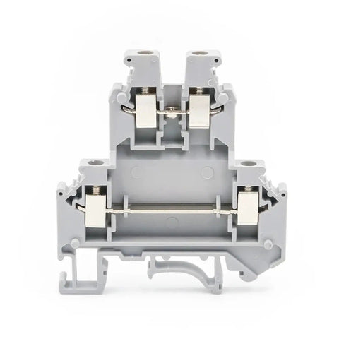 Front view of DIN Rail Terminal Block 10 Pack Double Deck Screw Clamp With Adjustable Pressure Spring Loaded Brass Contacts For 24 To 12 AWG Wire