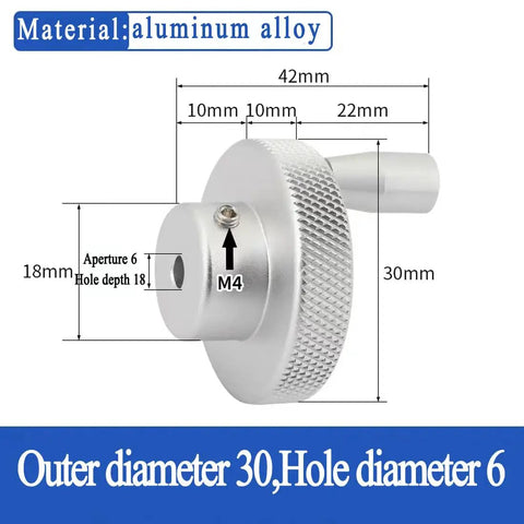 Heavy Duty Aluminum Alloy Knurled Handwheel With Smooth 30mm Outer Diameter Grip For Machine Tools And Rocker Adjustments Featuring Non Slip M4 Set Screw Fit And 6mm Bore Aperture For Precision Manual Control, silver aluminum handwheel with 6mm bore and M4 set screw