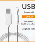 USB Charger Cable For Rechargeable Headlamps And 4.2V Devices, 5V USB Input To 4.2V DC 3.5mm Barrel Plug, 2.7 Foot Cord, shown coiled