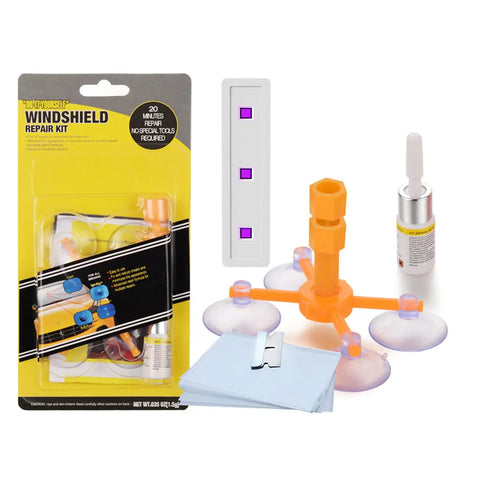 Windshield Repair Kit For Cracks And Scratches, Quick Fix Chip Repair Set with suction cup, UV curing light, and tools