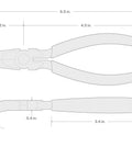 Diagram of 6 Inch 70 Degree Long Nose Pliers With Slim Bent Nose, showing dimensions and slim design for tight obstructions.