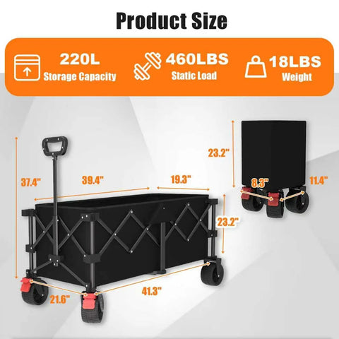 41 Inch Long Collapsible Wagon Cart With 460 Pound Capacity Beast Heavy Duty Folding Beach Wagon On All Terrain Wheels