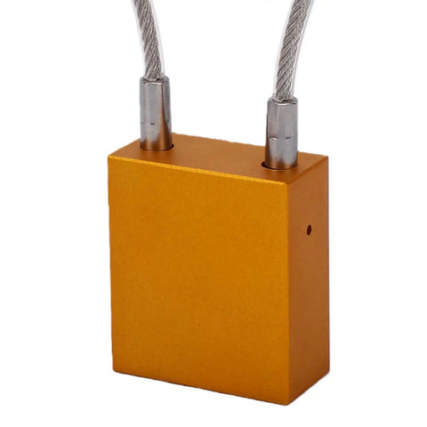 Heavy Duty Steel Cable Safety Lock With Instant Locking, aluminum padlock, visible steel cables, industrial equipment use.