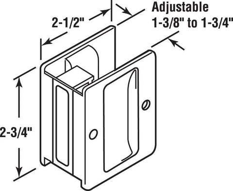 Diagram of Pocket Door Passage Pull in Satin Nickel Finish with measurement details; solid brass construction, single pack.