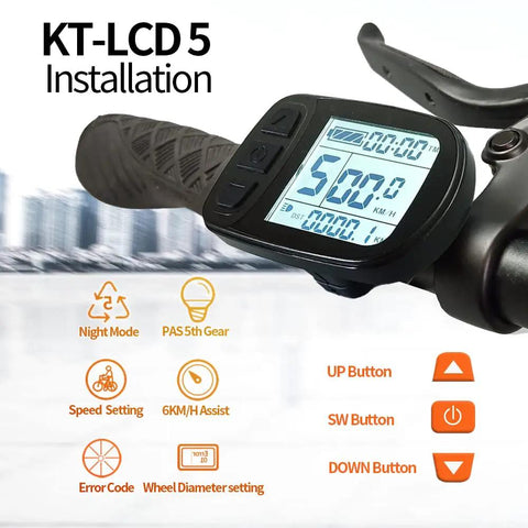 Smart LCD Display Meter KT LCD5 for Electric Bikes 24V to 52V compatible waterproof bike computer screen on handlebar installation