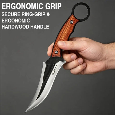 Two Knife Nesting Hunting Knife Set Grab And Go Ready For Hunt And Bushcraft with ergonomic hardwood ring grip handle.