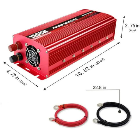 Heavy Duty 1500 Watt Power Inverter DC To AC Converter With Dual Household Outlets And Fast Usb Charging Built Like A Tank For Trucks And Trailers with cables.